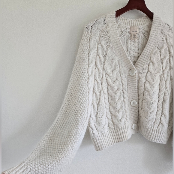 H&M Melange Dalpaga Chunky Cable Knit Alpaca Blend Cardigan size Small Oversized - Picture 10 of 16